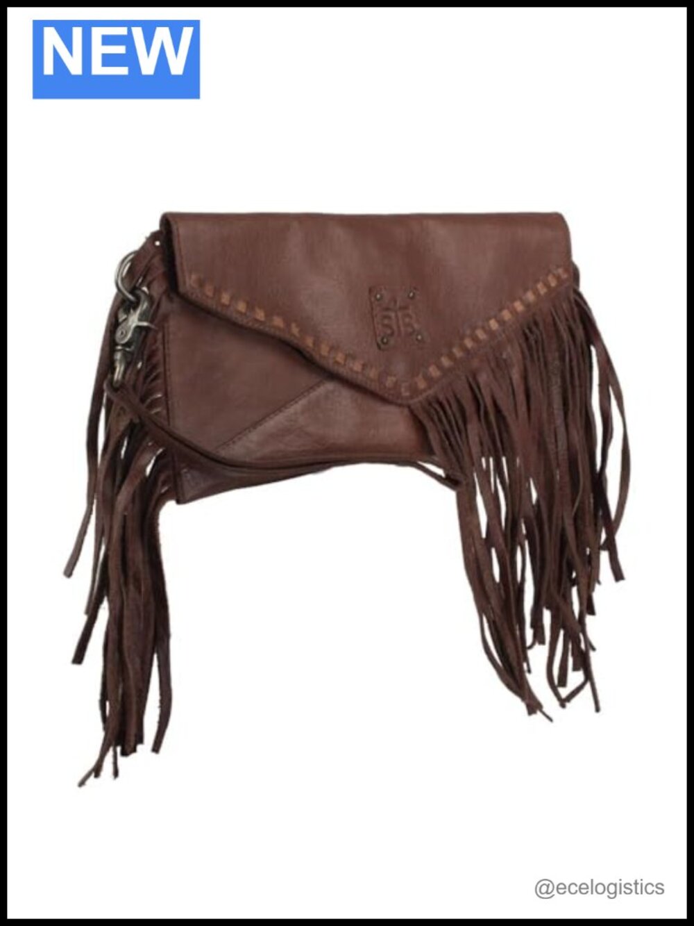 Genuine Full Grain Leather Clutch with Fringe and Wristlet